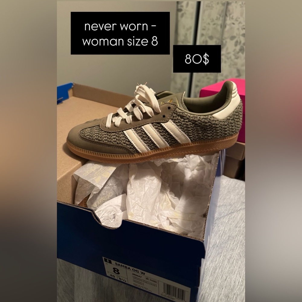 adidas Olive Green Woven-Textile Sneakers with White Stripes